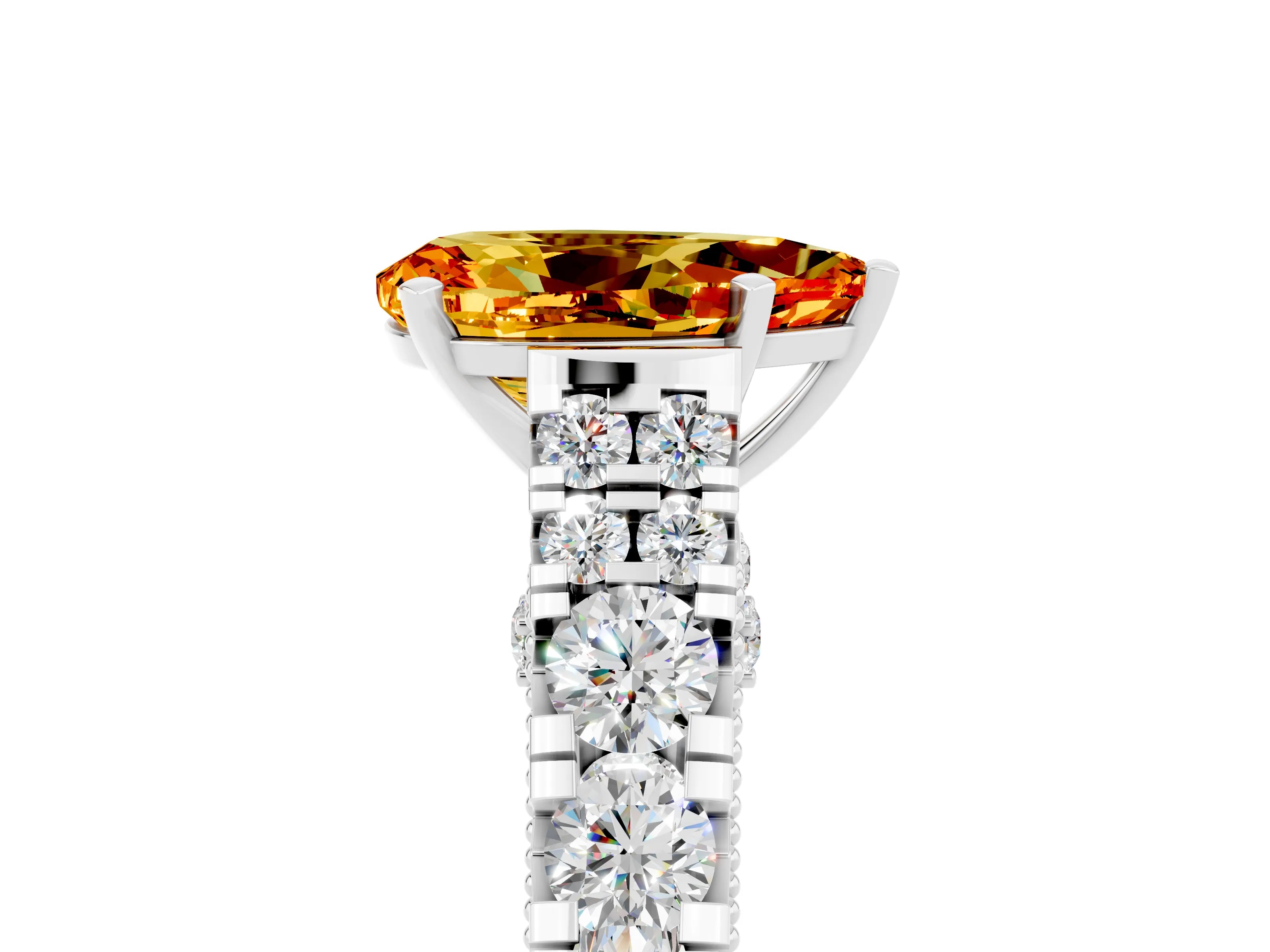 White gold Pear Cut Citrine Classic Solitaire Ring with Pavé Band and Four-Prong Setting_5