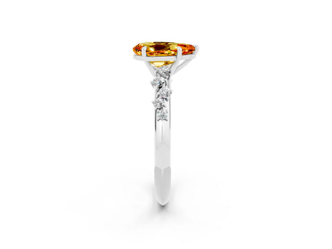 White gold Pear Cut Citrine Cluster Side Stone Solitaire Ring with Prong Setting_26