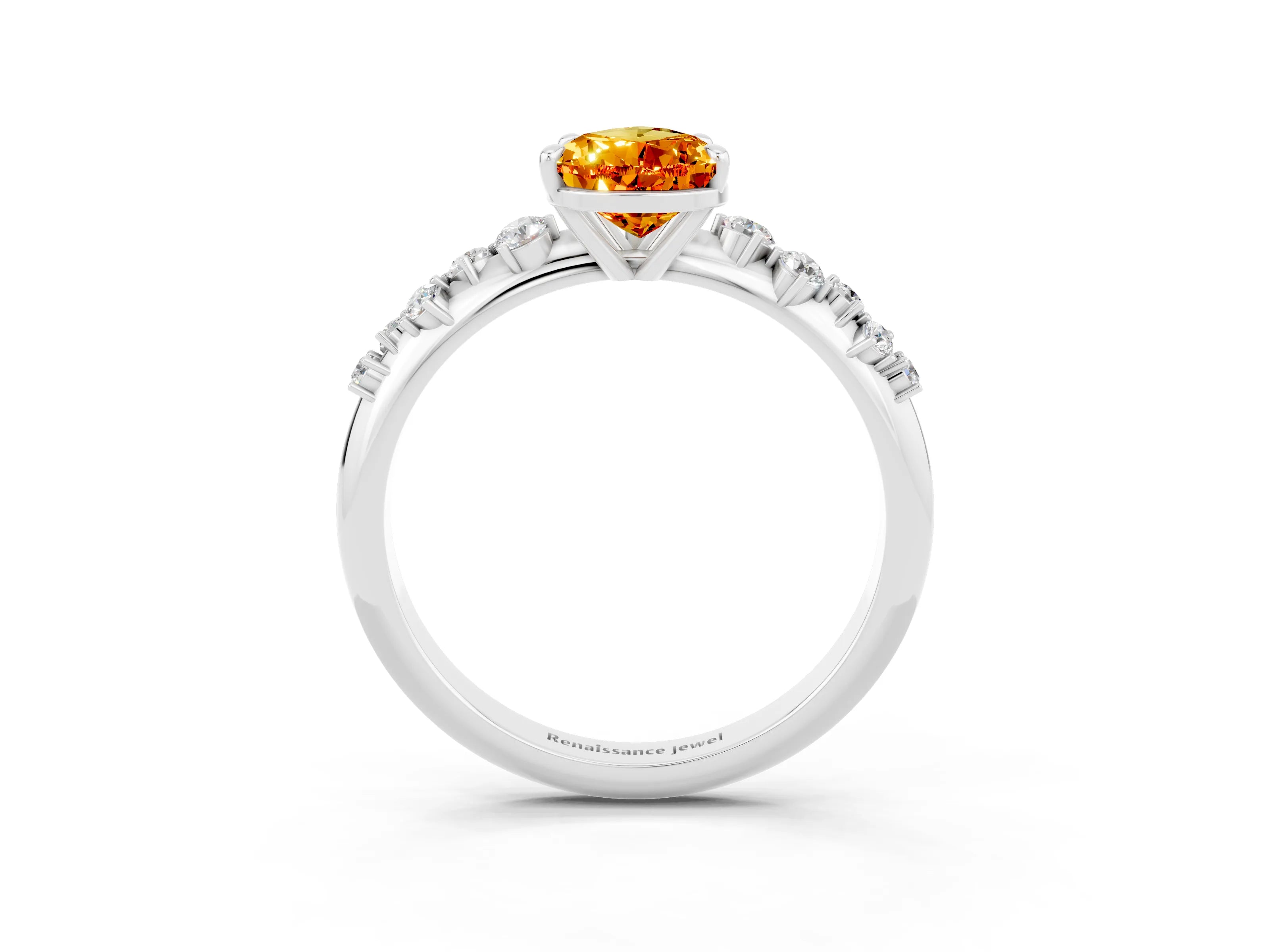 White gold Pear Cut Citrine Cluster Side Stone Solitaire Ring with Prong Setting_27