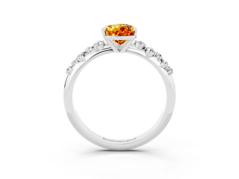 White gold Pear Cut Citrine Cluster Side Stone Solitaire Ring with Prong Setting_27