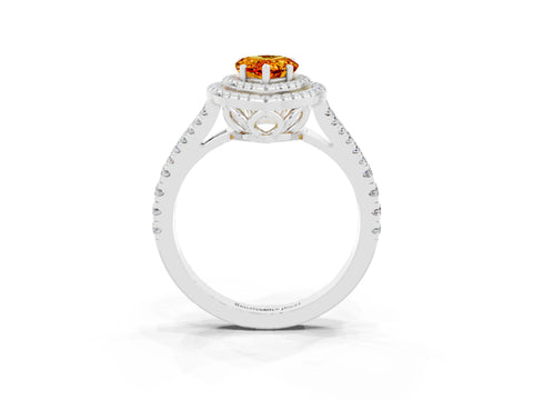 White gold Pear Cut Citrine Double Halo Ring with Pavé Band and Prong Setting_27