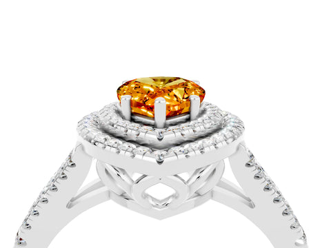 White gold Pear Cut Citrine Double Halo Ring with Pavé Band and Prong Setting_28