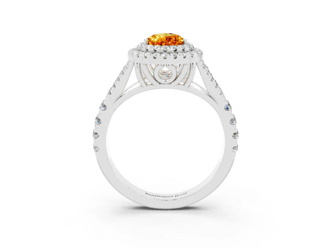 White gold Pear Cut Citrine Double Halo Ring with Split Shank and Prong Setting_15