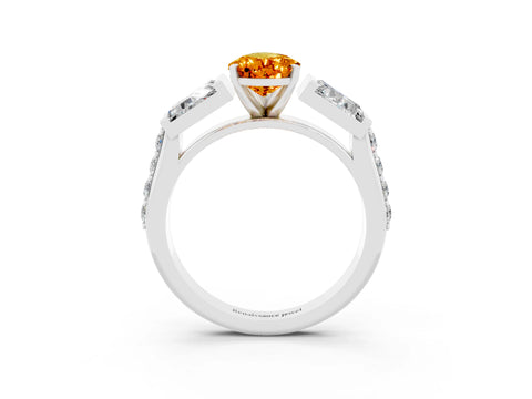 White gold Pear Cut Citrine Engagement Ring with Baguette Side Stones and Channel Set Band_3