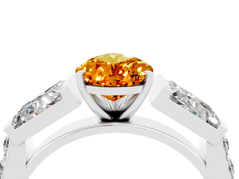 White gold Pear Cut Citrine Engagement Ring with Baguette Side Stones and Channel Set Band_4