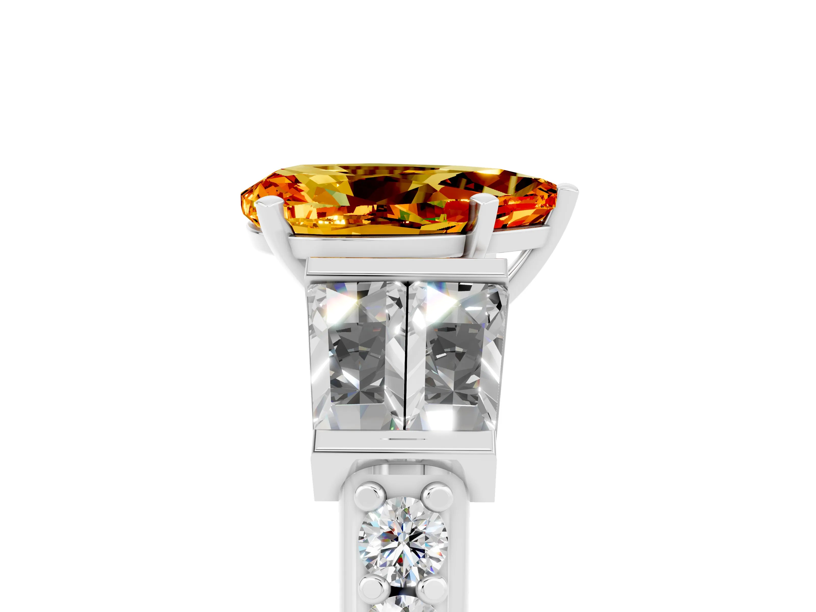 White gold Pear Cut Citrine Engagement Ring with Baguette Side Stones and Channel Set Band_5