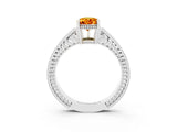 White gold Pear Cut Citrine Engagement Ring with Milgrain Channel Set Band and Prong Setting_3
