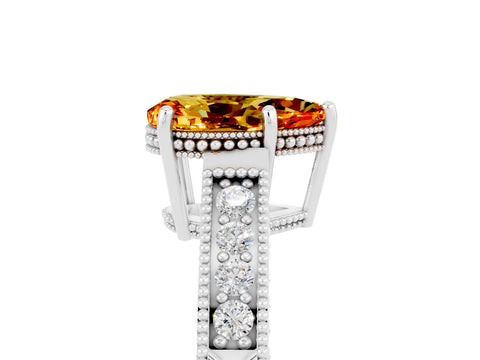 White gold Pear Cut Citrine Engagement Ring with Milgrain Channel Set Band and Prong Setting_5