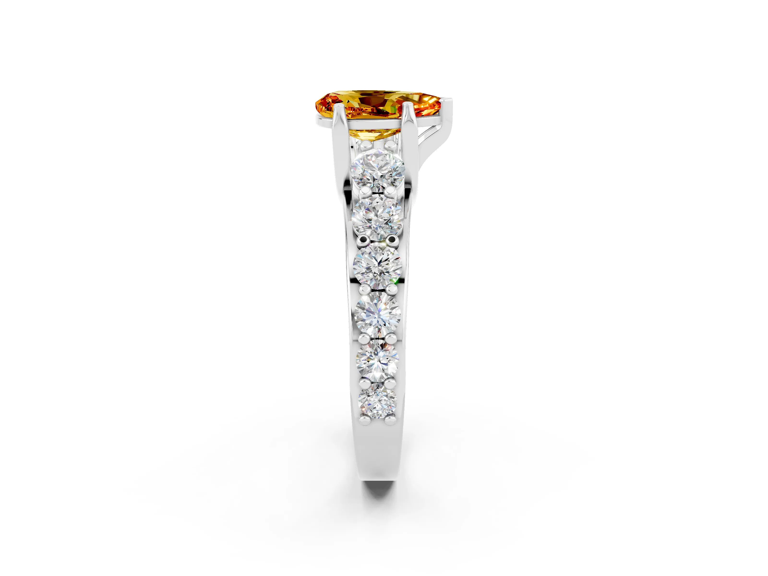 White gold Pear Cut Citrine Engagement Ring with Pavé Band and Four-Prong Setting_2
