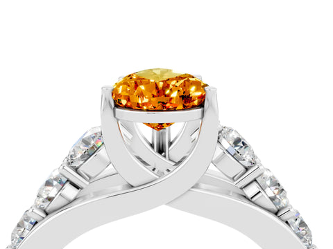 White gold Pear Cut Citrine Engagement Ring with Pavé Band and Four-Prong Setting_4