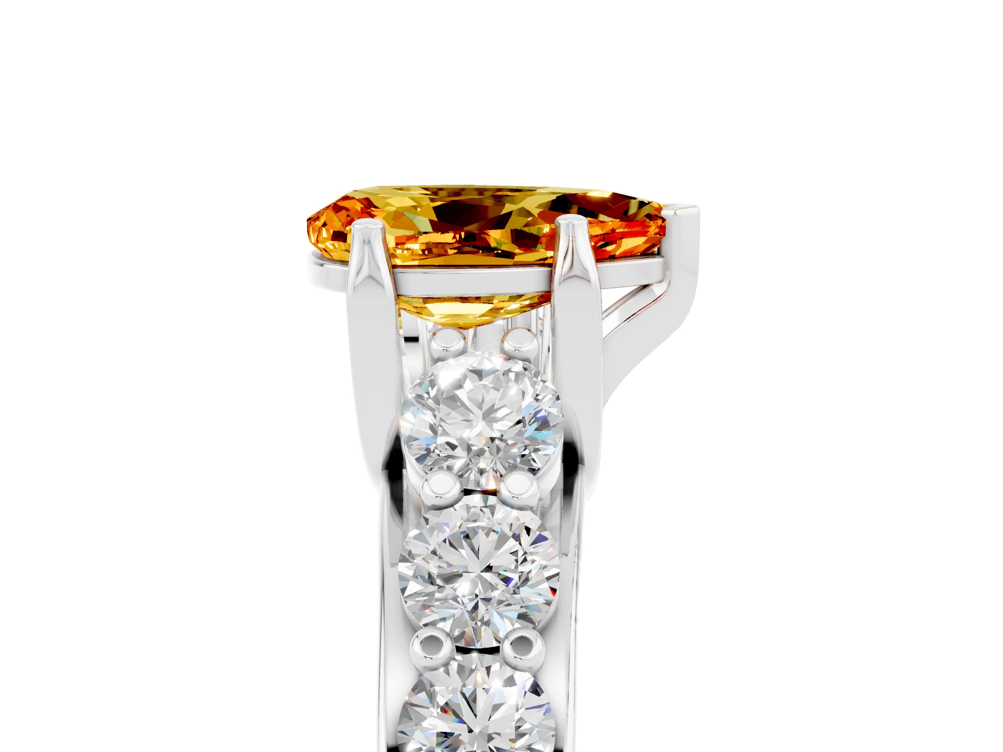 White gold Pear Cut Citrine Engagement Ring with Pavé Band and Four-Prong Setting_5