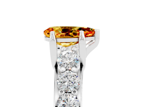 White gold Pear Cut Citrine Engagement Ring with Pavé Band and Four-Prong Setting_5