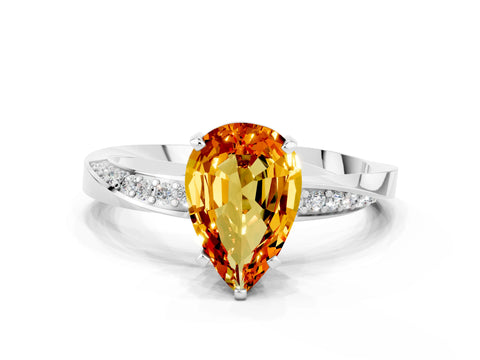 White gold Pear Cut Citrine Engagement Ring with Side Stone Accents and Four-Prong Setting_27