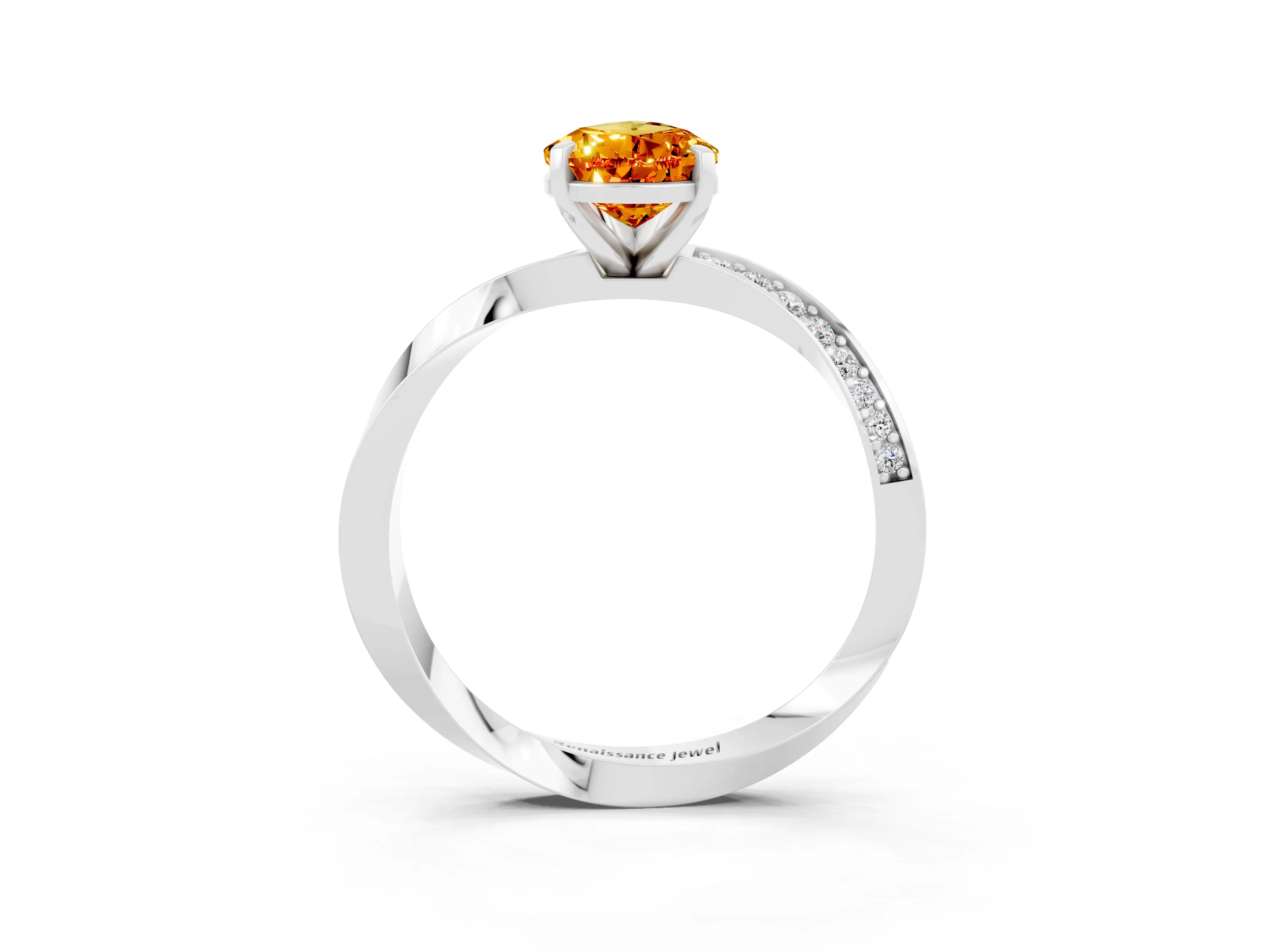White gold Pear Cut Citrine Engagement Ring with Side Stone Accents and Four-Prong Setting_30
