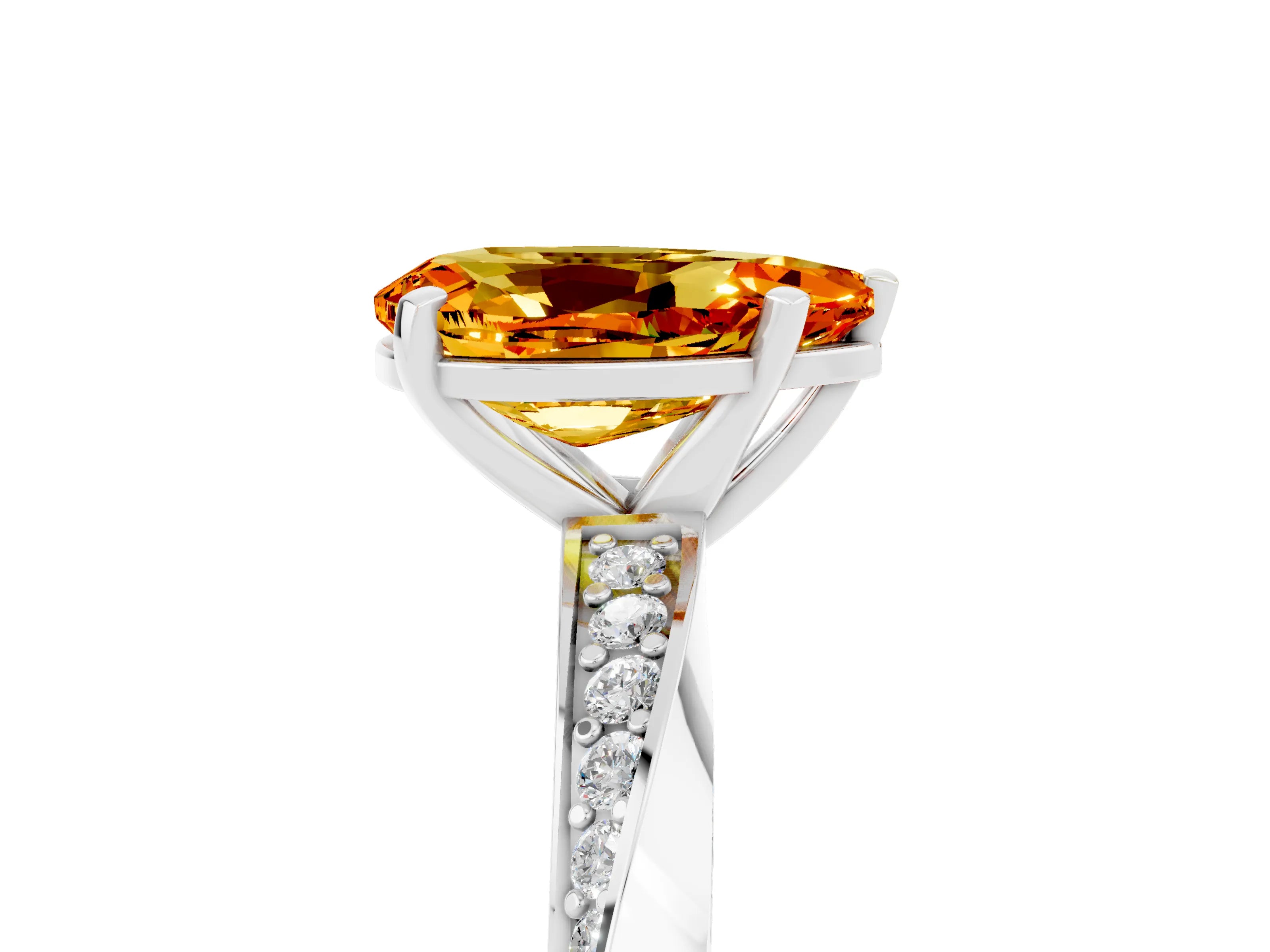 White gold Pear Cut Citrine Engagement Ring with Side Stone Accents and Four-Prong Setting_32