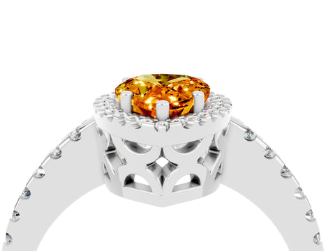 White gold Pear Cut Citrine Halo Engagement Ring with Pavé Band and Prong Setting_16