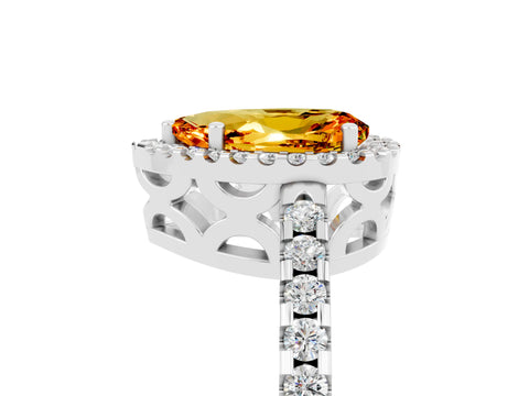 White gold Pear Cut Citrine Halo Engagement Ring with Pavé Band and Prong Setting_17