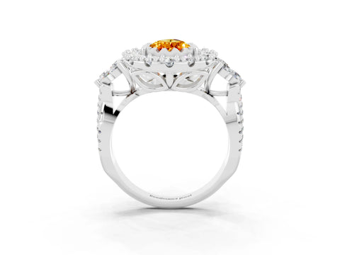White gold Pear Cut Citrine Halo Ring with Pavé Band and Four-Prong Setting_15