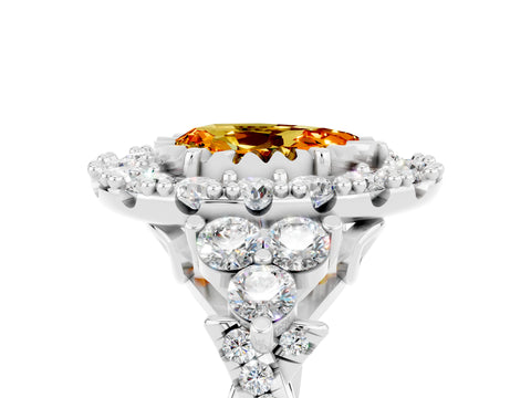 White gold Pear Cut Citrine Halo Ring with Pavé Band and Four-Prong Setting_17
