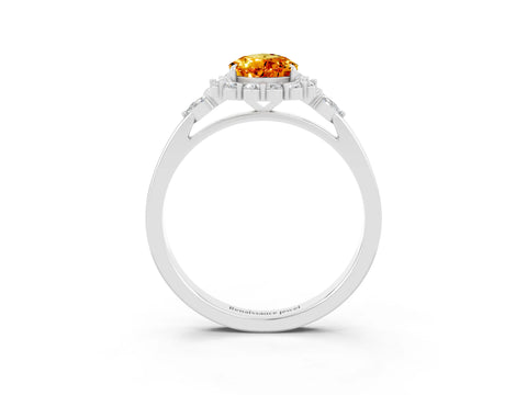 White gold Pear Cut Citrine Halo Ring with Pear Side Stones and Prong Setting_27