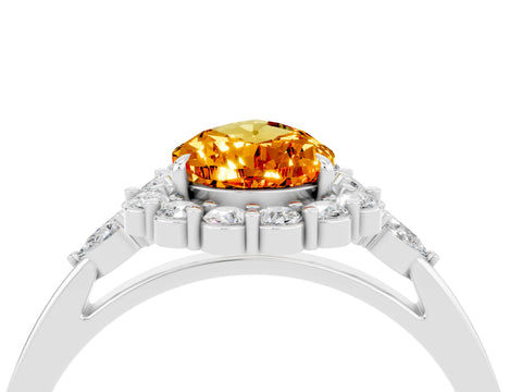 White gold Pear Cut Citrine Halo Ring with Pear Side Stones and Prong Setting_28