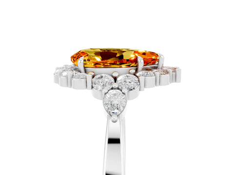 White gold Pear Cut Citrine Halo Ring with Pear Side Stones and Prong Setting_29