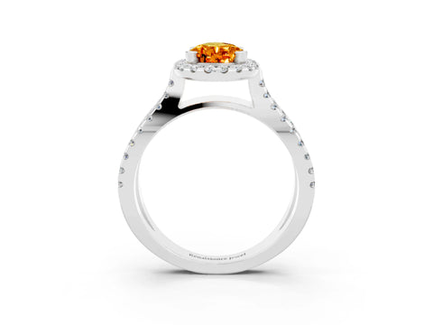 White gold Pear Cut Citrine Halo Ring with Split Shank Pavé Band and Prong Setting_3