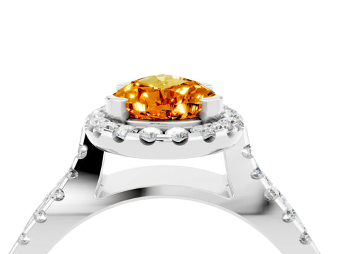 White gold Pear Cut Citrine Halo Ring with Split Shank Pavé Band and Prong Setting_4