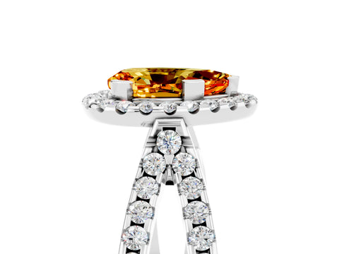 White gold Pear Cut Citrine Halo Ring with Split Shank Pavé Band and Prong Setting_5
