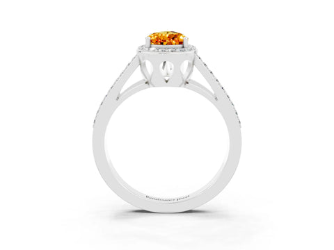 White gold Pear Cut Citrine Halo Ring with Split Shank U-Prong Band and Four-Prong Setting_3