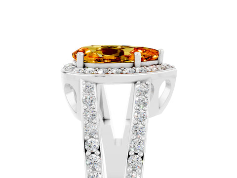 White gold Pear Cut Citrine Halo Ring with Split Shank U-Prong Band and Four-Prong Setting_5