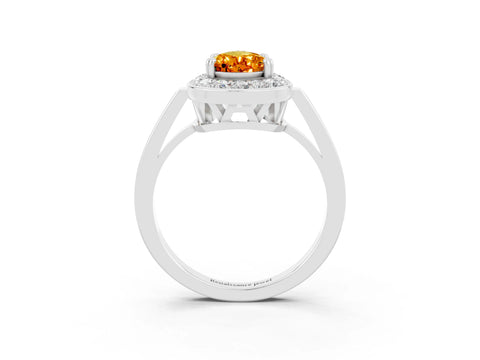 White gold Pear Cut Citrine Halo Ring with Split Shank and Four-Prong Setting_15