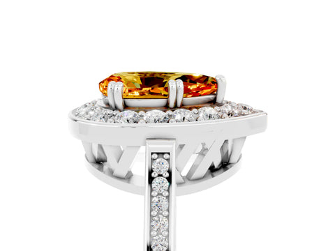 White gold Pear Cut Citrine Halo Ring with Split Shank and Four-Prong Setting_17