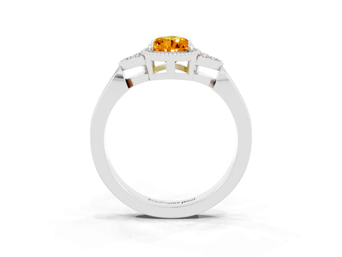 White gold Pear Cut Citrine Halo Ring with Tapered Band and Four-Prong Setting_3