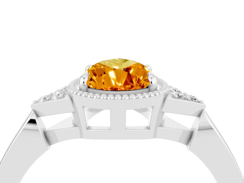 White gold Pear Cut Citrine Halo Ring with Tapered Band and Four-Prong Setting_4