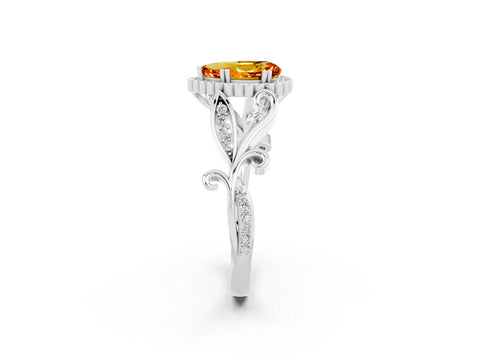 White gold Pear Cut Citrine Halo Ring with Vintage Split Shank and Four-Prong Setting_2
