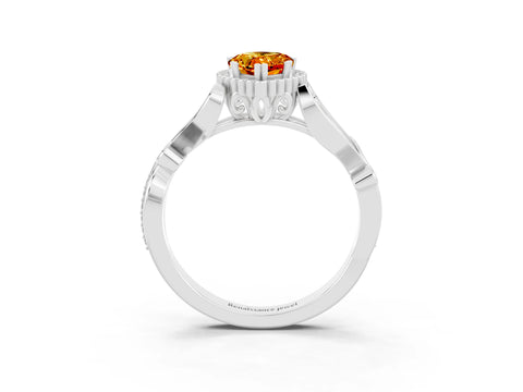 White gold Pear Cut Citrine Halo Ring with Vintage Split Shank and Four-Prong Setting_3