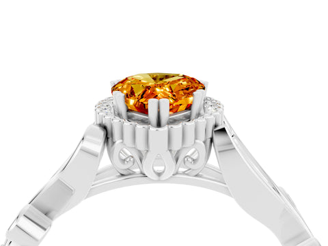 White gold Pear Cut Citrine Halo Ring with Vintage Split Shank and Four-Prong Setting_4