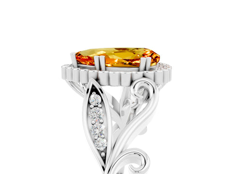 White gold Pear Cut Citrine Halo Ring with Vintage Split Shank and Four-Prong Setting_5