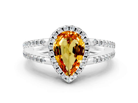 White gold Pear Cut Citrine Halo Split Shank Engagement Ring_12