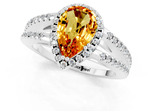 White gold Pear Cut Citrine Halo Split Shank Engagement Ring_13