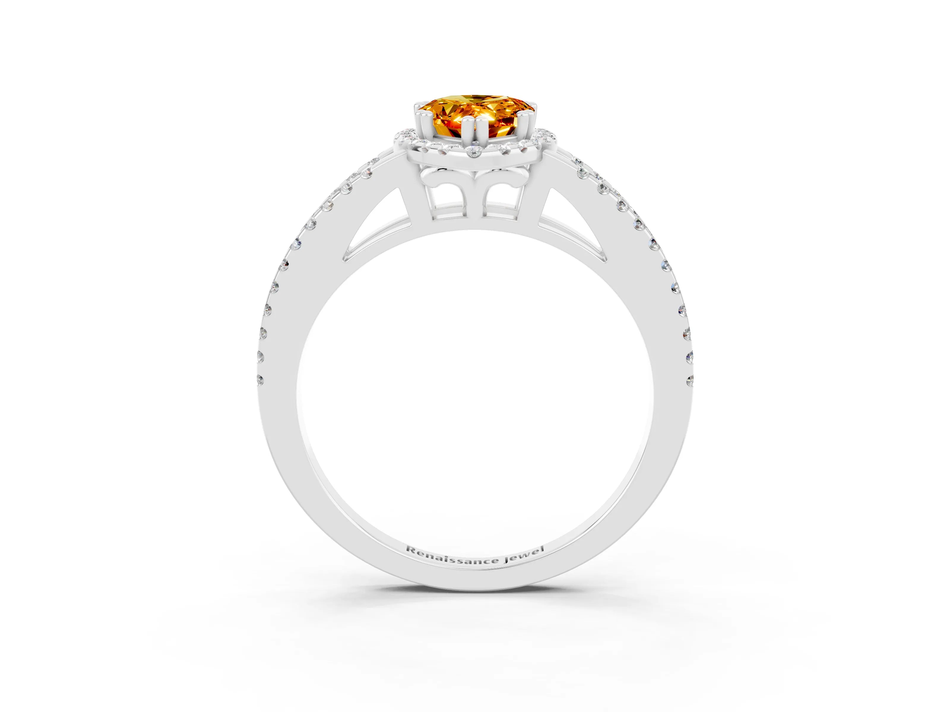 White gold Pear Cut Citrine Halo Split Shank Engagement Ring_15