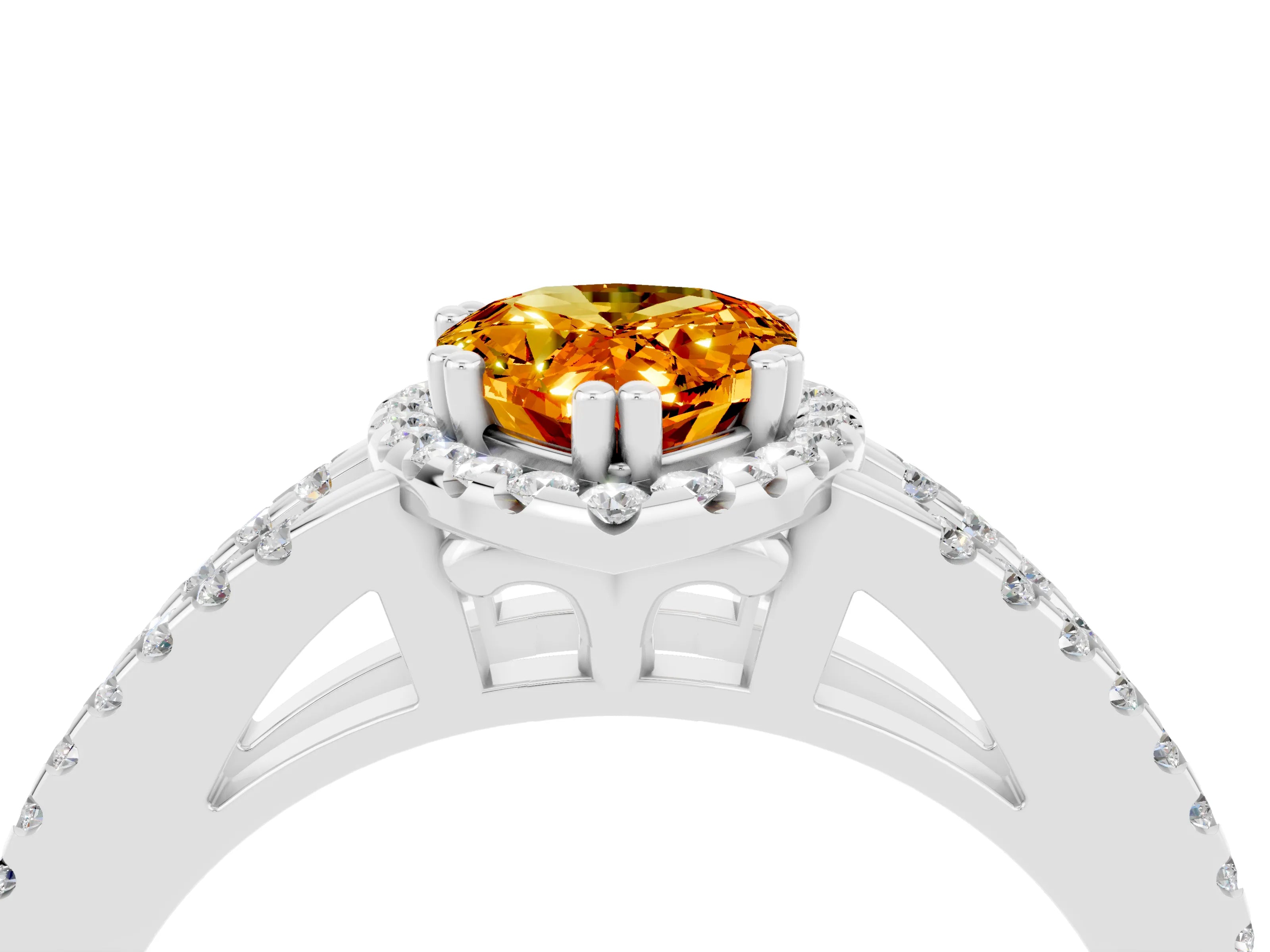 White gold Pear Cut Citrine Halo Split Shank Engagement Ring_16
