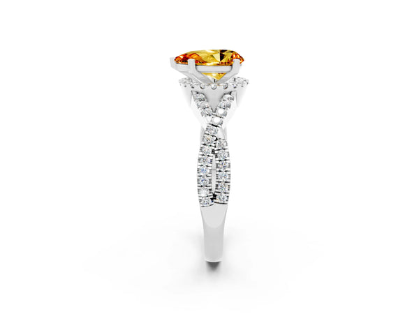 Platinum Pear Cut Citrine  Halo Twist Band Solitaire Prong Setting Ring
