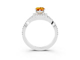 White gold Pear Cut Citrine  Halo Twist Band Solitaire Prong Setting Ring_27