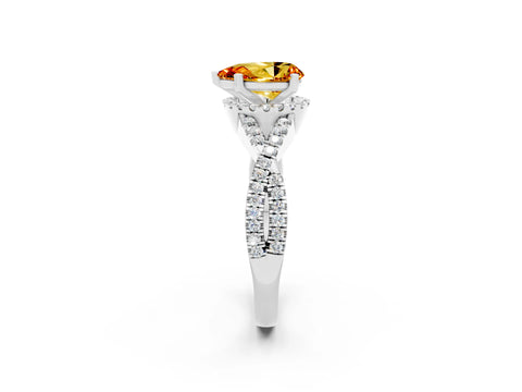 White gold Pear Cut Citrine Halo Twist Band Solitaire Prong Setting Ring_2