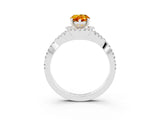 White gold Pear Cut Citrine Halo Twist Band Solitaire Prong Setting Ring_3