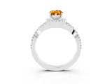 White gold Pear Cut Citrine  Halo Twist Band Solitaire Prong Setting Ring_57