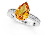 White gold Pear Cut Citrine Milgrain Pavé Engagement Ring with Four-Prong Setting_1