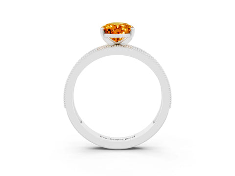 White gold Pear Cut Citrine Milgrain Pavé Engagement Ring with Four-Prong Setting_3
